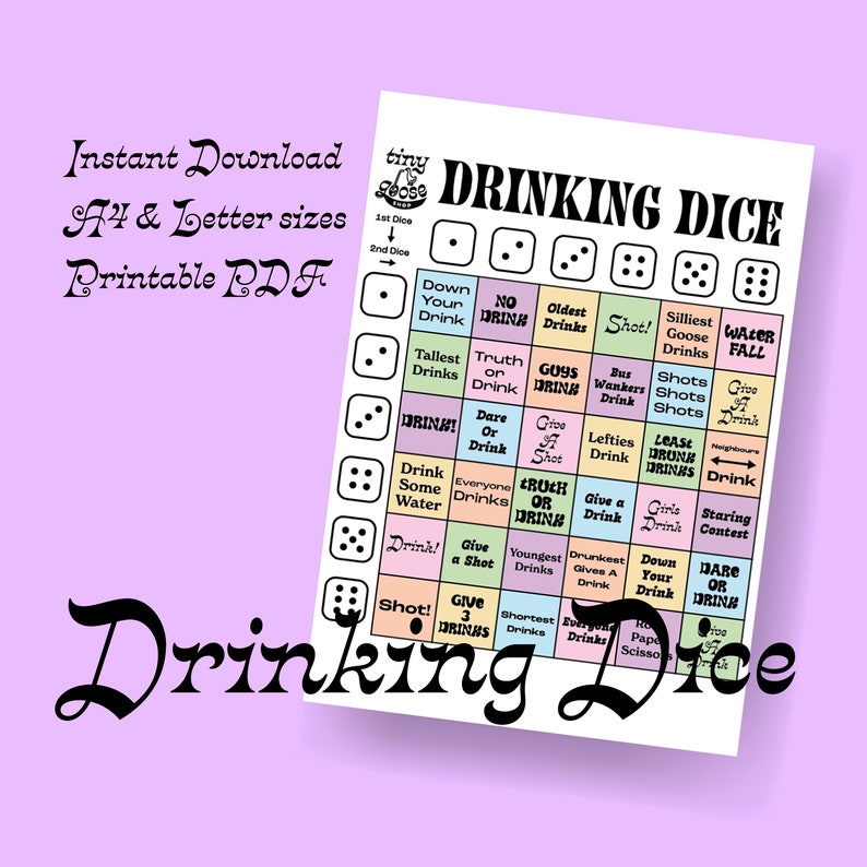 Drinking Dice Printable Drinking Game for Adults Fun for Etsy