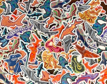 Shark Sticker Bundle: Hammerhead, Tiger, Whale Shark, Vinyl Decals (6 Stickers)