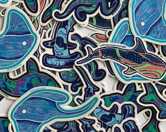 Blue Ocean Animal Sticker Bundle: Vinyl Decals, 5 Piece Set