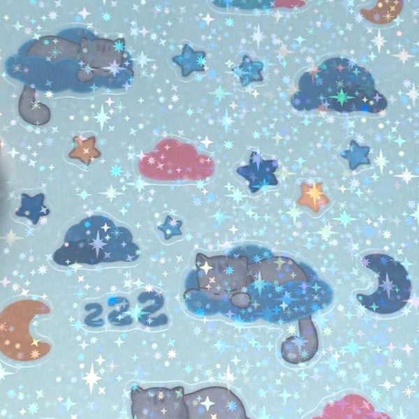 Sleepy cat holographic sticker sheet