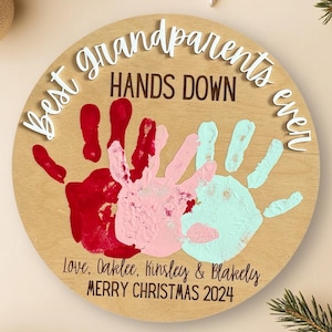 Best Grandparents Ever, Grandparent Gift, Wood Handprint Sign, For Grandma, Personalized Gift, Christmas Gift, FREE  PRIORITY SHIPPING
