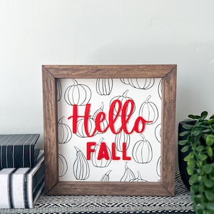 Hello Fall Pumpkin Sign, Orange Acrylic Letters, Wood Frame