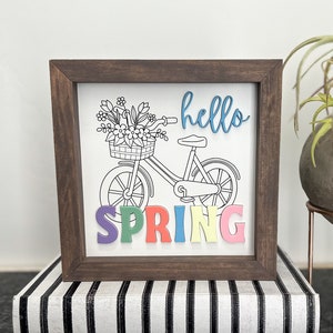 Hello Spring Sign, Spring Sign, Spring Decor, Floral Bike,  Easter Sign, Easter Decor, Wood Sign