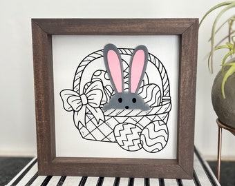 Easter Basket Sign, Easter Sign, Easter Basket, Easter Eggs, Easter Bunny, Easter Decor, Spring Decor, Peeking Bunny