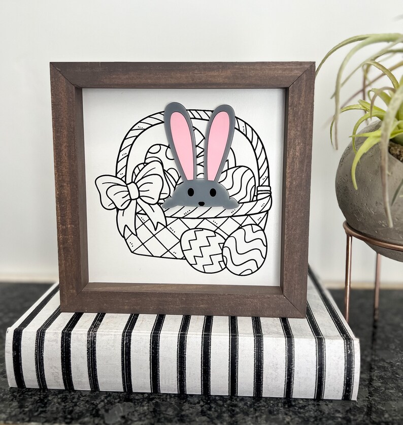 Easter Basket Sign, Easter Sign, Easter Basket, Easter Eggs, Easter Bunny, Easter Decor, Spring Decor, Peeking Bunny image 1