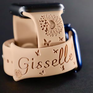 Sunflowers and Butterflies | Personalized | Engraved silicon Apple Watch Band