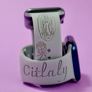 Virgin Mary | personalized name | Guadalupe watch Band | Virgen de Guadalupe | Engraved silicon Apple Watch Band | Custom Engraved