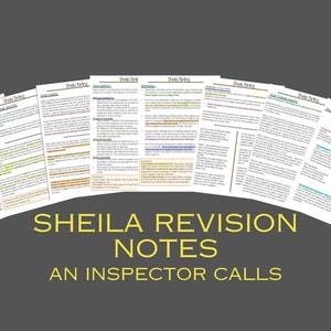 Sheila Birling revision notes/ An Inspector Calls Study Guide/ GCSE English Literature/ Character Revision Papers/ printable/ grade 9