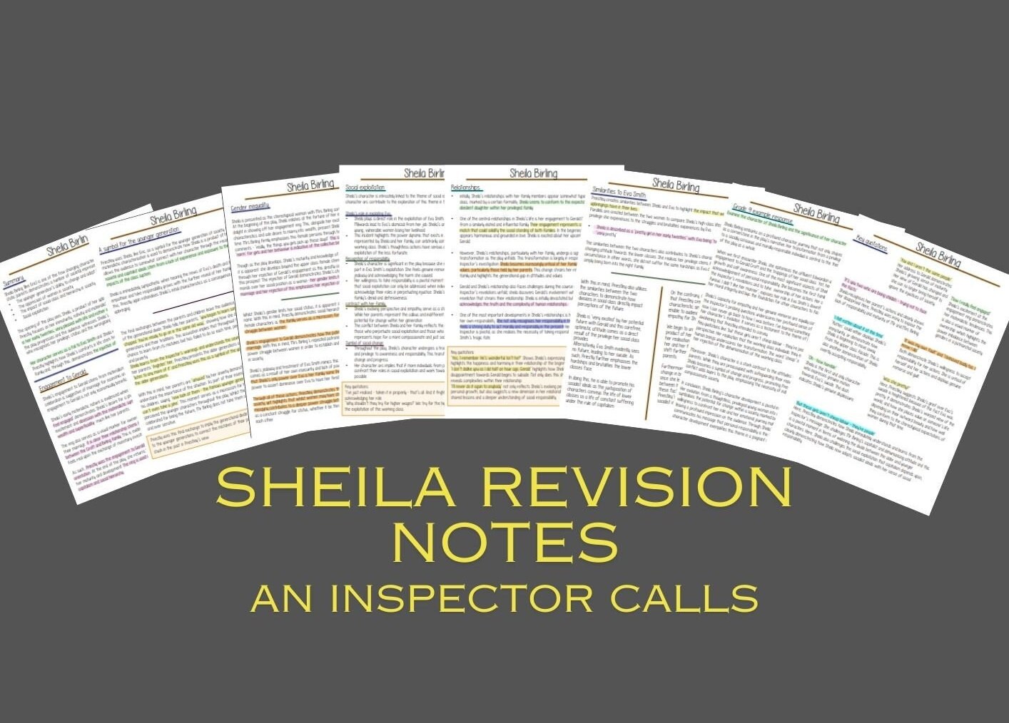 Sheila Birling Revision Notes/ an Inspector Calls Study Guide/ GCSE