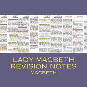 Lady Macbeth revision notes/ Shakespeare study guide/ UK GCSE revision book/ English Literature/ study set/ character theme analysis