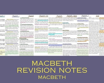 Macbeth revision notes/ Macbeth character analysis/ UK GCSE Shakespeare study guide/ Teacher resource/ themes/ key quotes/ study notes