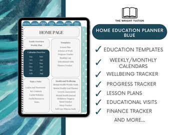 Ultimate homeschool digital planner- Blue/ Home education planner/ lesson plan/ scheme of work/ digital calendar/ goodnotes planner