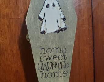 Home sweet haunted home stained mini coffin