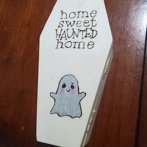 Home sweet haunted home mini coffin with sparkly ghost