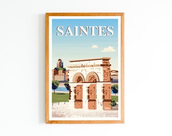 Affiche Saintes - Arc de Germanicus - Charente-Maritime | Poster Vintage Minimaliste | Affiche de Voyage | Travel Poster | Déco intérieure