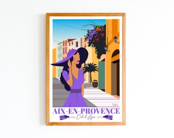 Aix-en-Provence Poster - French Riviera - Lavender | Minimalist Vintage Poster | Travel Wall Art | Travel Poster | Home Decor