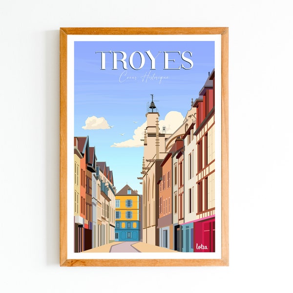 Affiche Troyes | Poster Vintage Minimaliste | Affiche de Voyage | Travel Poster | Déco intérieure