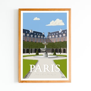 Affiche Place des Vosges - Paris | Poster Vintage Minimaliste | Affiche de Voyage | Travel Poster | Déco intérieure | Art mural