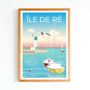 Cartel Isla de Ré - La Flotte en Ré - Charente Marítimo | Póster minimalista vintage | Cartel de viaje | Cartel de viaje | Decoración de interiores