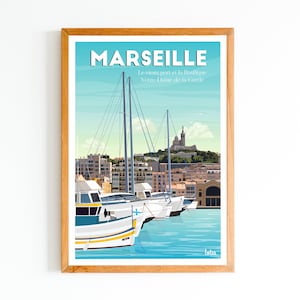 Marseille Poster - Old Port - Notre-Dame de la Garde | Minimalist Vintage Poster | Travel Poster | Interior Decor