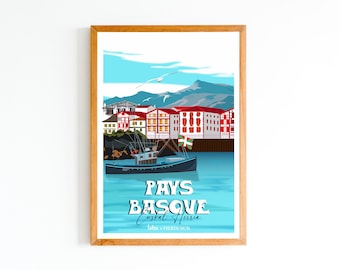 Póster del País Vasco - Suroeste | Póster minimalista vintage | Póster de viaje | Decoración de interiores
