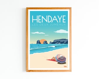 Póster de Hendaya - País Vasco | Póster minimalista vintage | Póster de viaje | Decoración del hogar