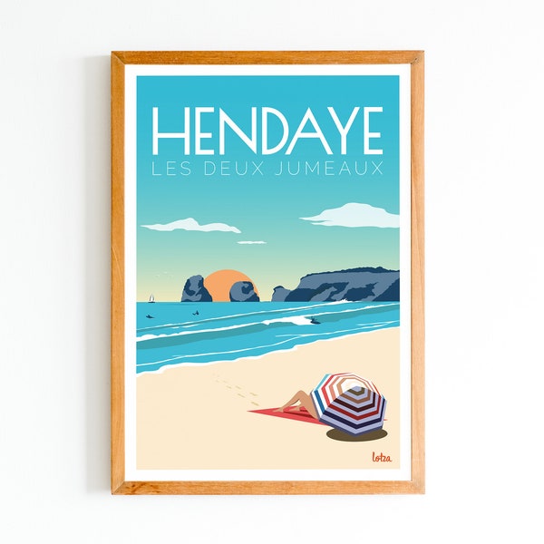 Affiche Hendaye - Pays Basque | Poster Vintage Minimaliste | Affiche de Voyage | Travel Poster | Déco intérieure