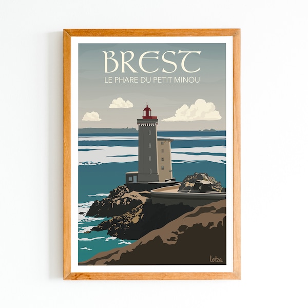 Affiche Brest - Phare du Petit Minou | Poster Vintage Minimaliste | Affiche de Voyage | Travel Poster | Déco intérieure