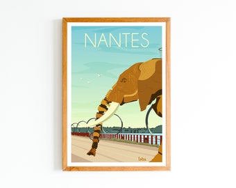 Póster Nantes - Île aux Machines - Elefante - Anillos | Póster minimalista vintage | Cartel de viaje | Cartel de viaje | Decoración de interiores