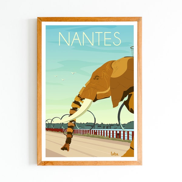 Affiche Nantes - Île aux Machines - Éléphant - Anneaux | Poster Vintage Minimaliste | Affiche de Voyage | Travel Poster | Déco intérieure