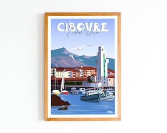 Póster de Ciboure - País Vasco | Póster vintage minimalista | Póster de viaje | Decoración del hogar