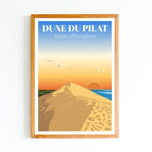 Poster Dune du Pilat - Bacino di Arcachon | Poster minimalista vintage | Poster di viaggio | Poster di viaggio | Decorazione d'interni
