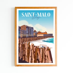 Poster Saint-Malo - Bretanha | Pôster minimalista vintage | Poster de viagem | Poster de viagem | Decoração de interior