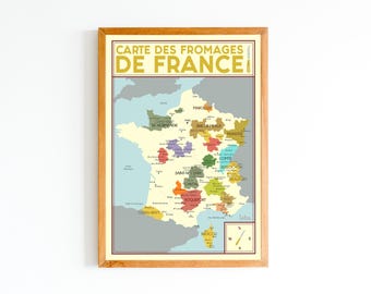 Mapa de quesos franceses - DOP | Póster vintage minimalista | Póster de viaje | Decoración del hogar
