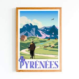 Pyrenäen Poster | Vintage minimalistisches Poster | Reiseposter | Reiseposter | Innenausstattung