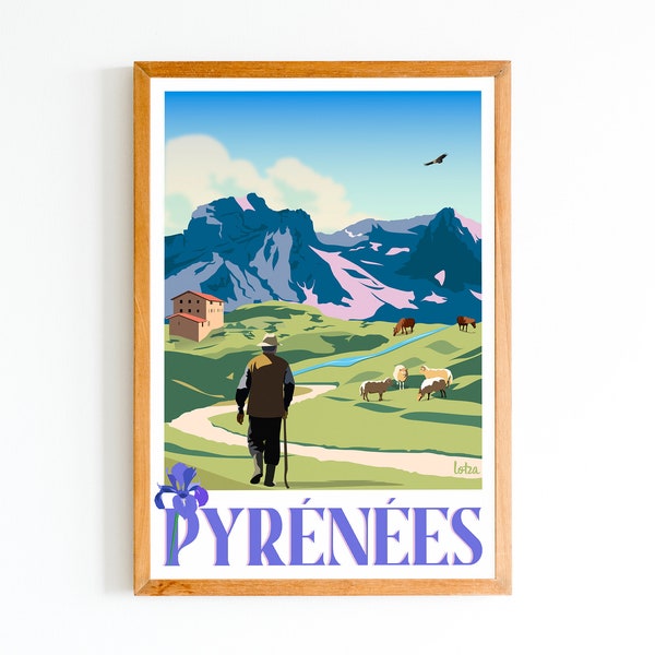 Affiche Pyrénées | Poster Vintage Minimaliste | Affiche de Voyage | Travel Poster | Déco intérieure