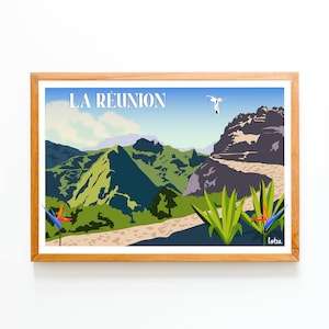 Affiche Île de la Réunion - Cirque de Mafate Île Intense | Poster Vintage Minimaliste | Affiche de Voyage | Travel Poster | Déco intérieure