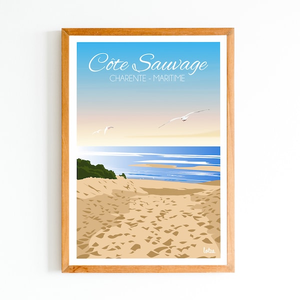 Affiche Côte Sauvage - Charente Maritime | Poster Vintage Minimaliste | Affiche de Voyage | Travel Poster | Déco intérieure