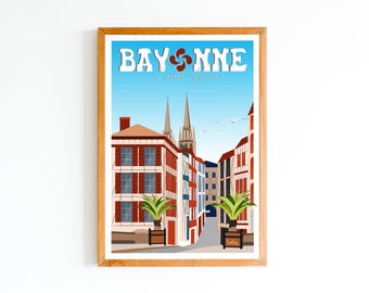 Cartel Bayona - País Vasco - Euskal Herria | Póster vintage minimalista | Cartel de viaje | Decoración de interiores