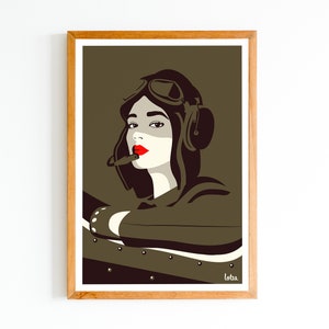 Poster Pilot - Aviator - Woman - Girl Power | Vintage Minimalist Poster | Travel Poster | Travel Poster | Interior decoration