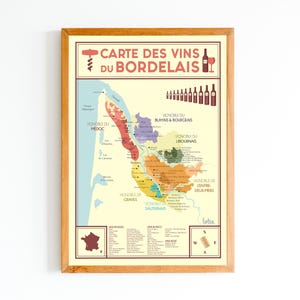 Affiche Carte des Vins du Bordelais - Bordeaux | Poster Vintage Minimaliste | Affiche de Voyage | Travel Poster | Déco intérieure