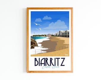 Póster de Biarritz - País Vasco | Póster minimalista vintage | Póster de viaje | Decoración de interiores