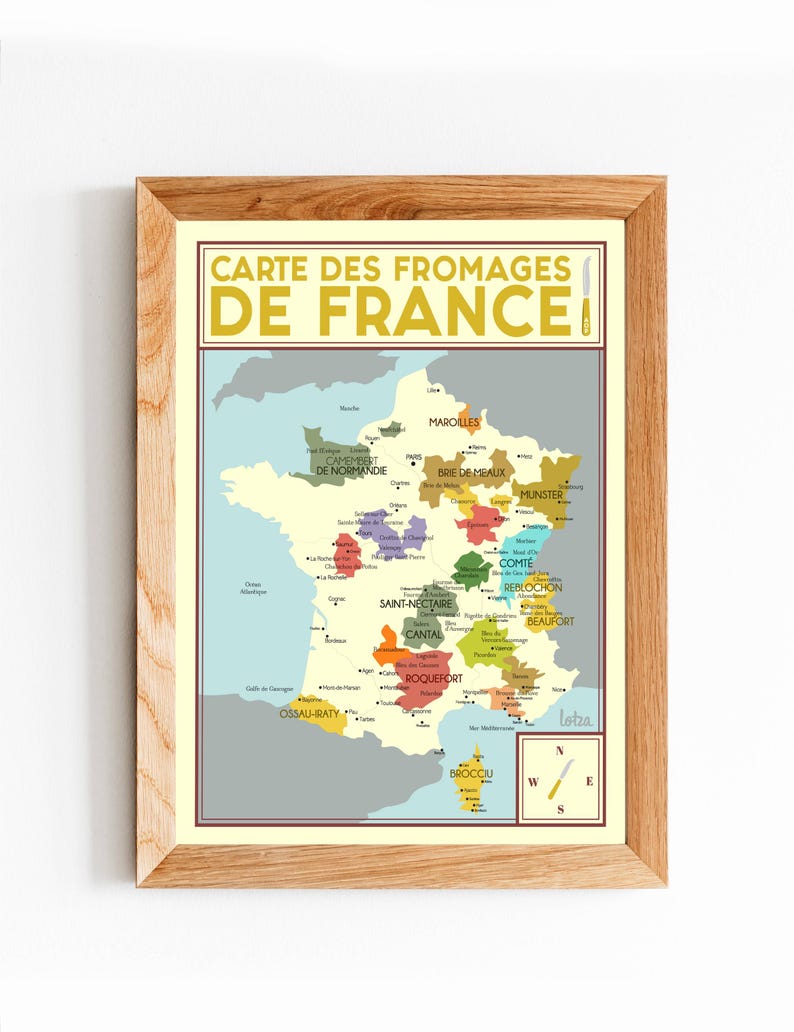 Map of French Cheeses - PDO | Minimalist Vintage Poster | Travel Poster ...