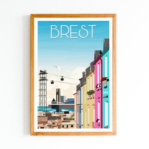 Poster Brest - Teleférico - Rue Félix-Le Dantec - | Pôster minimalista vintage | Poster de viagem | Poster de viagem | Decoração de interior