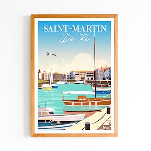 Póster Saint-Martin de Ré, Isla de Ré - Charente Marítimo | Póster minimalista vintage | Cartel de viaje | Cartel de viaje | Decoración de interiores