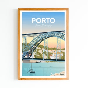 Affiche Porto - Portugal - Pont Dom-Luis | Poster Vintage Minimaliste | Affiche de Voyage | Travel Poster | Déco intérieure