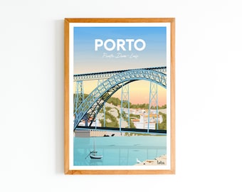 Poster Porto - Portugal - Dom-Luis Bridge | Vintage Minimalist Poster | Travel Poster | Travel Poster | Interior decoration