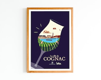 Cognac (Glass) Poster - Docks | Minimalist Vintage Poster | Travel Poster | Interior Decor