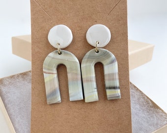 Handmade Polymer Clay Earrings - Marbled Earrings - Lightweight - Arches with Silver Accents