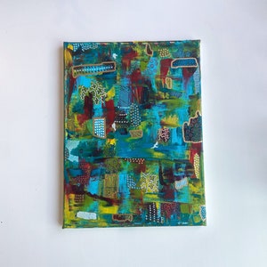 Hand Painted Acrylic Print - Blue-Toned Abstract Print with Gold Accents - High-Gloss Finish